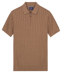 Baileys Zip Collar Drop Needle Knit Stripe Texture Poloshirt Taupe