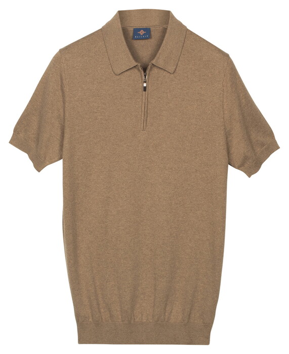 Baileys Zip Collar Jersey Knit Short Sleeve Polo Taupe
