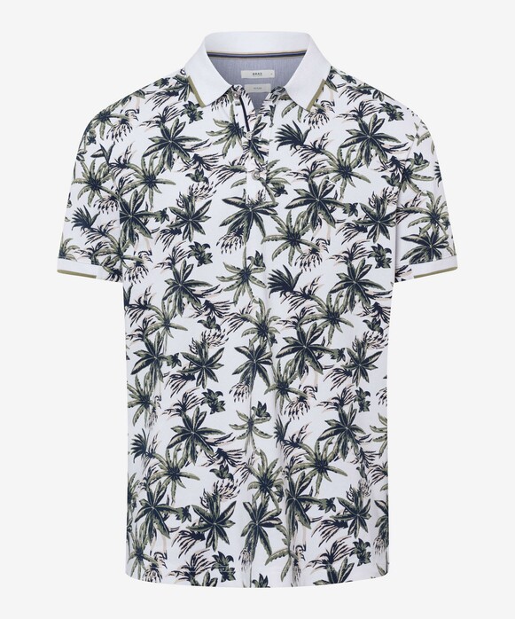 Brax Perry Hi-Flex Piqué Leaves Pattern Polo Wit-Groen