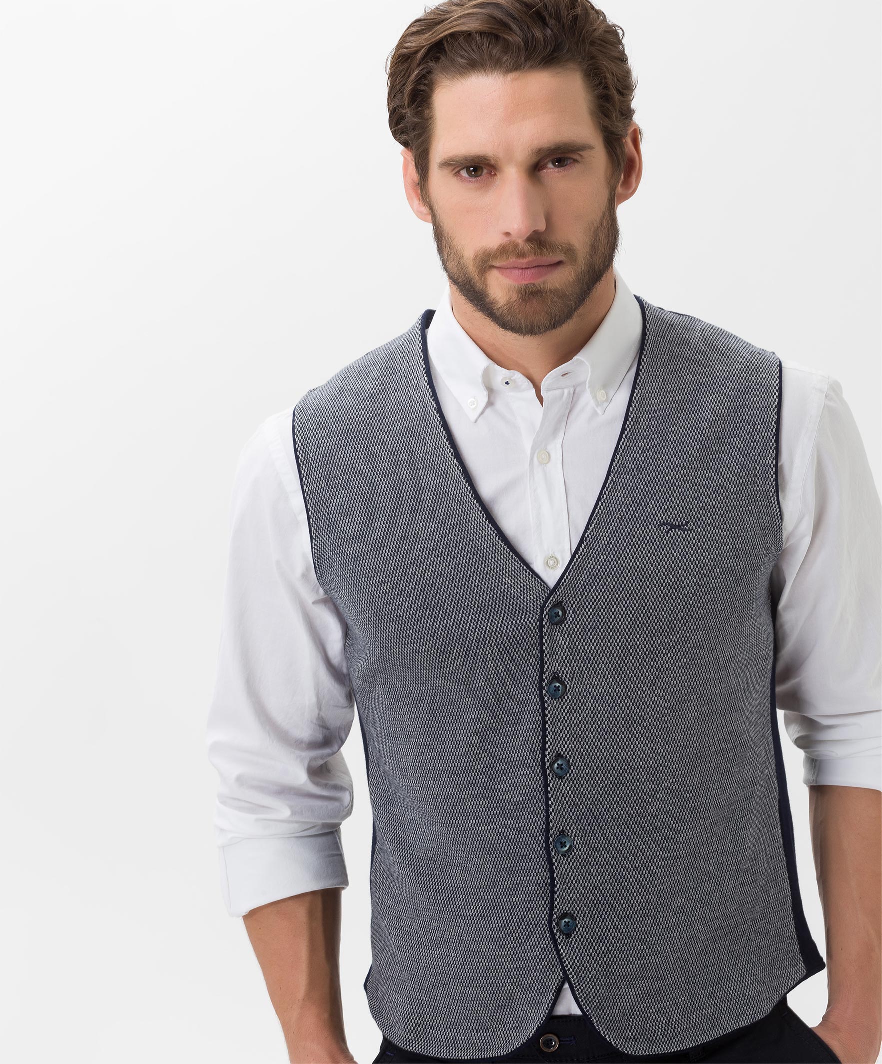 Brax Wayne Waistcoat Deep Blue Melange | Jan Rozing Men's Fashion