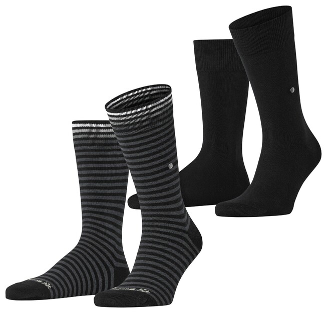 Burlington Everyday Stripe Solid 2Pack Sokken Zwart