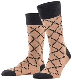 Burlington Ferry Road Fantasy Check Pattern Socks Camel