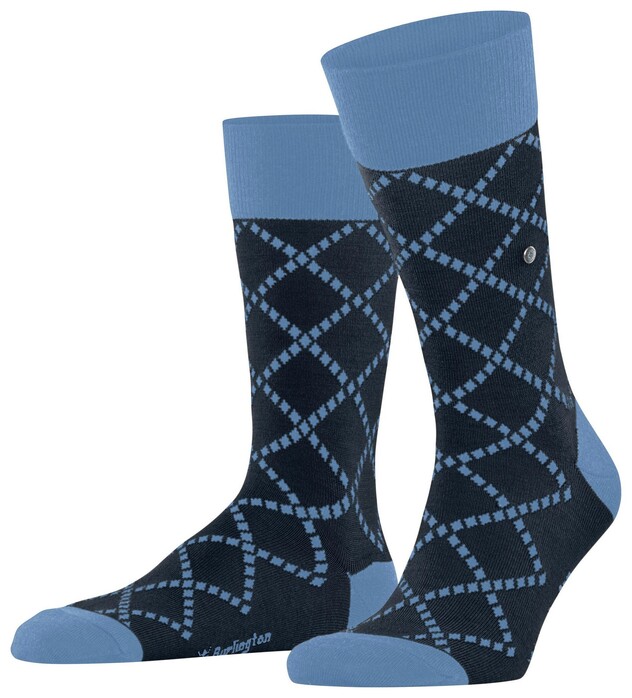 Burlington Ferry Road Fantasy Check Pattern Sokken Marine