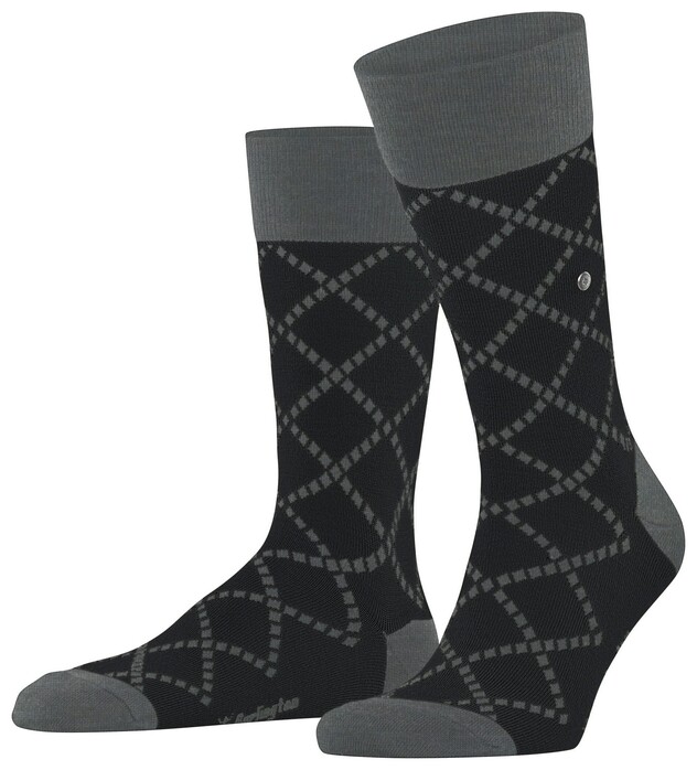 Burlington Ferry Road Fantasy Check Pattern Sokken Zwart