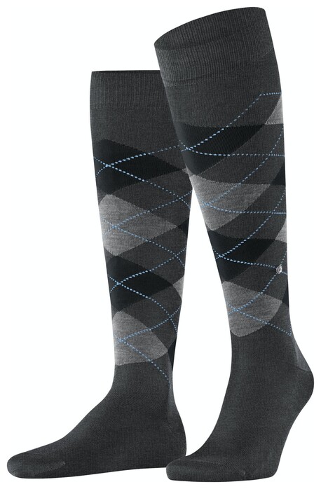 Burlington Manchester Argyle Check Sokken Donker Antraciet Melange