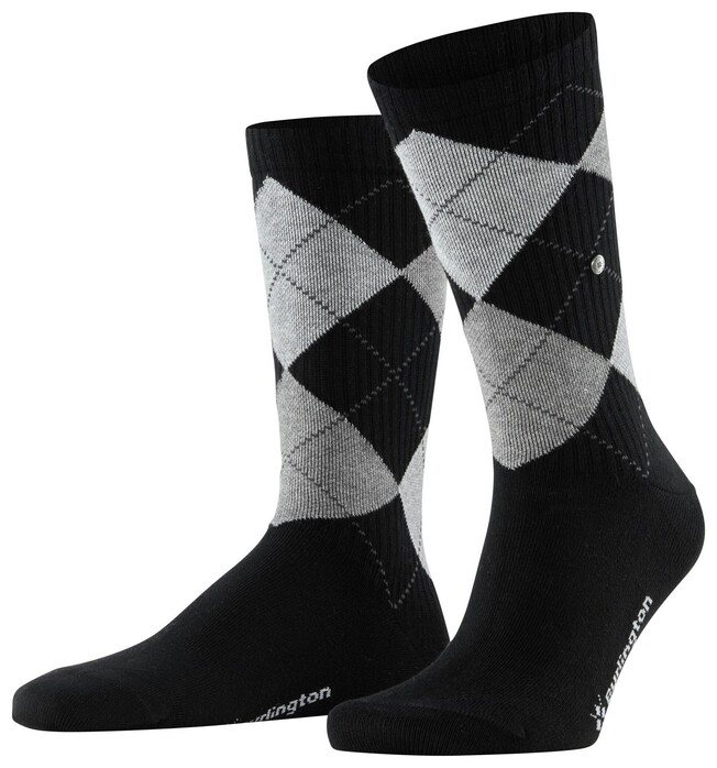 Burlington Rib Court Argyle Check Socks Black