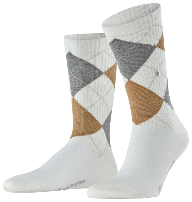 Burlington Rib Court Argyle Check Sokken Off White