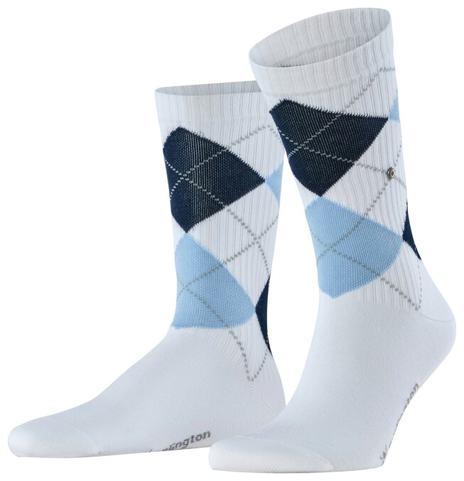 Burlington Rib Court Argyle Check Sokken Wit