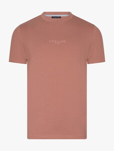 Cavallaro Napoli Bari Uni Color Cotton Stretch Crew Neck Fine Tone-on-Tone Logo T-Shirt Old Pink