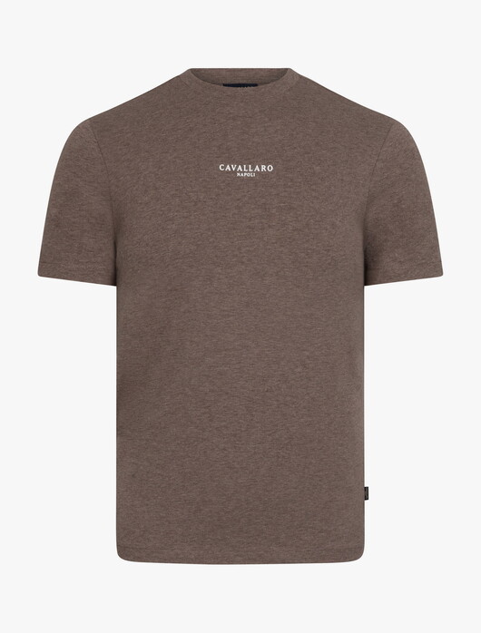 Cavallaro Napoli Baroni Cotton Stretch Mélange 3D Logo T-Shirt Dark Taupe Melange