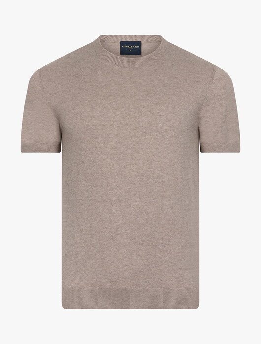 Cavallaro Napoli Cercolo Round Neck Organic Cotton Blend Mélange T-Shirt Taupe Melange