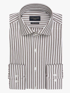 Cavallaro Napoli Compacto Stripe Overhemd Donkerbruin-Wit
