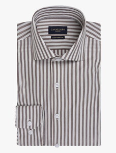 Cavallaro Napoli Compacto Striped Cotton Stretch Overhemd Donkerbruin-Wit