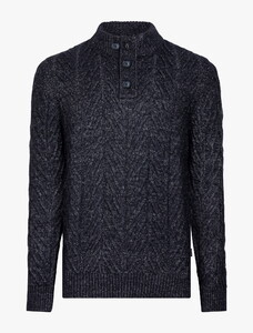 Cavallaro Napoli Corato Half Button Texture Knit Trui Donker Blauw Melange