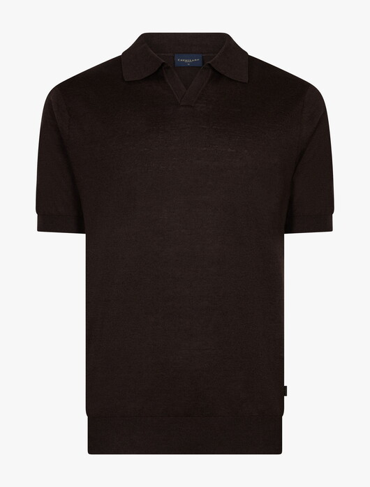 Cavallaro Napoli Erlino Linen Cotton Blend Poloshirt Dark Brown Melange