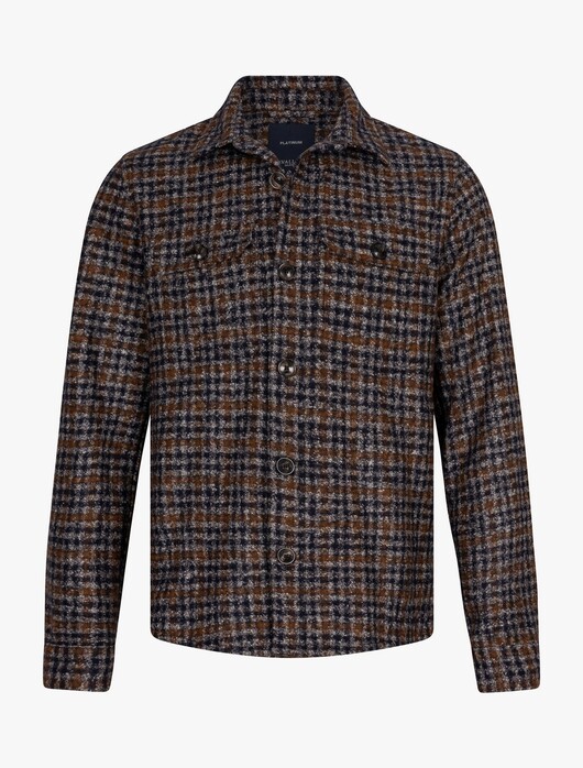 Cavallaro Napoli Fasanio Luxury Check Overshirt Camel-Dark Blue