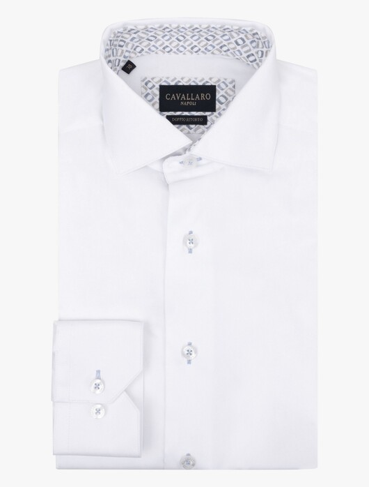 Cavallaro Napoli Ferrio Cotton Doppio Ritorto Overhemd Wit