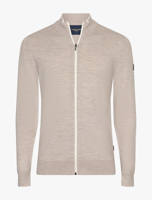 Cavallaro Napoli Fontanio Full Zip Cardigan Vest Light Taupe Melange