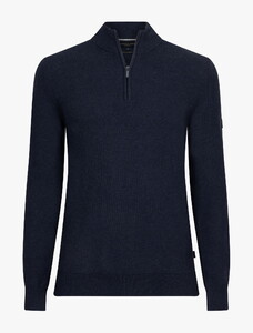 Cavallaro Napoli Levanzio Half Zip Fine Texture Cotton Cashmere Pullover Dark Evening Blue