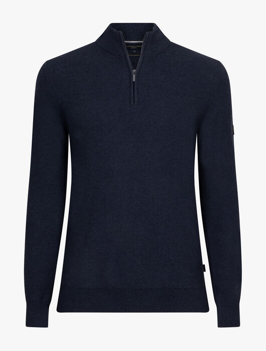 Cavallaro Napoli Levanzio Half Zip Fine Texture Cotton Cashmere Trui Donker Blauw