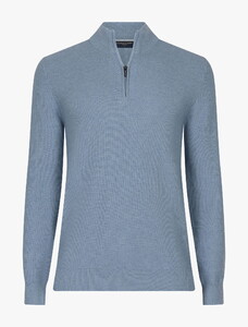 Cavallaro Napoli Levanzio Half Zip Fine Texture Cotton Cashmere Trui Licht Blauw