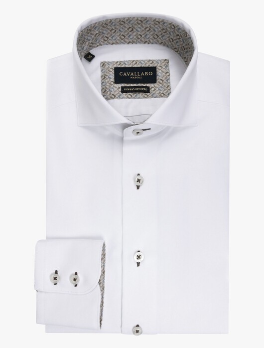 Cavallaro Napoli Luino Subtle Contrast Stitching Overhemd Wit