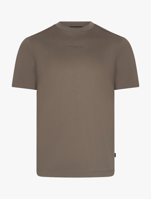 Cavallaro Napoli Luvati Mercerized Cotton Fine Tone-on-Tone Chest Logo T-Shirt Donker Taupe