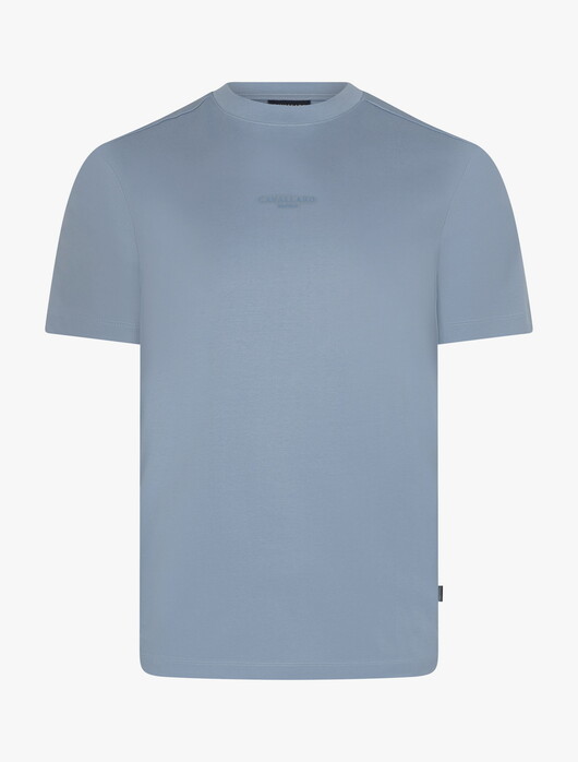 Cavallaro Napoli Luvati Mercerized Cotton Fine Tone-on-Tone Chest Logo T-Shirt Licht Blauw