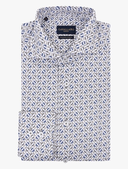 Cavallaro Napoli Midoti Graphic Fantasy Pattern Overhemd Midden Groen-Donker Blauw
