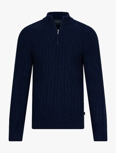 Cavallaro Napoli Organto Half Zip Cable Cotton Wool Trui Donker Blauw