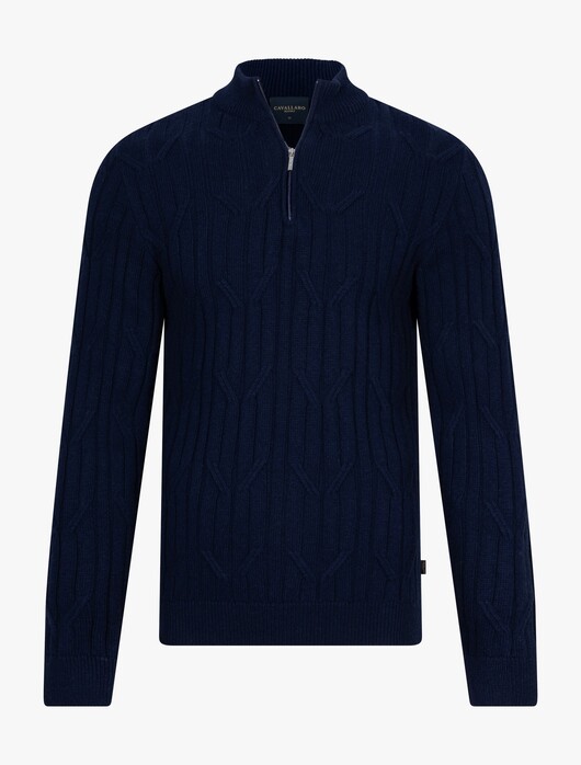 Cavallaro Napoli Organto Half Zip Cable Cotton Wool Trui Donker Blauw