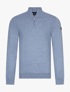 Cavallaro Napoli Palio Half Zip Subtle Rib Detail Pullover Light Blue