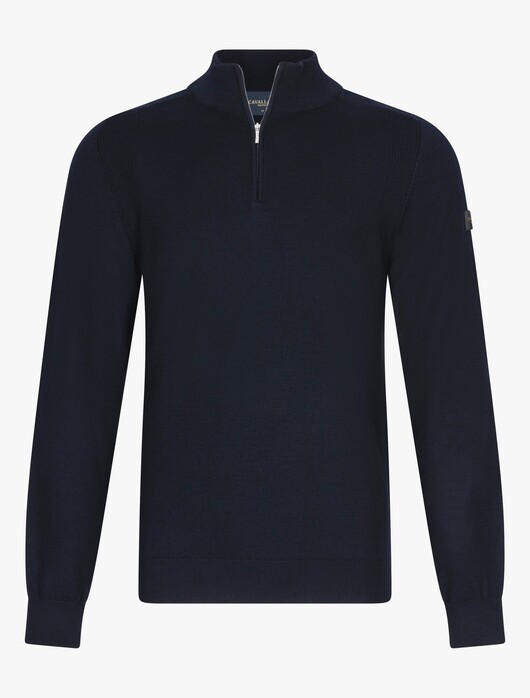 Cavallaro Napoli Palio Half Zip Subtle Rib Detail Trui Donker Blauw