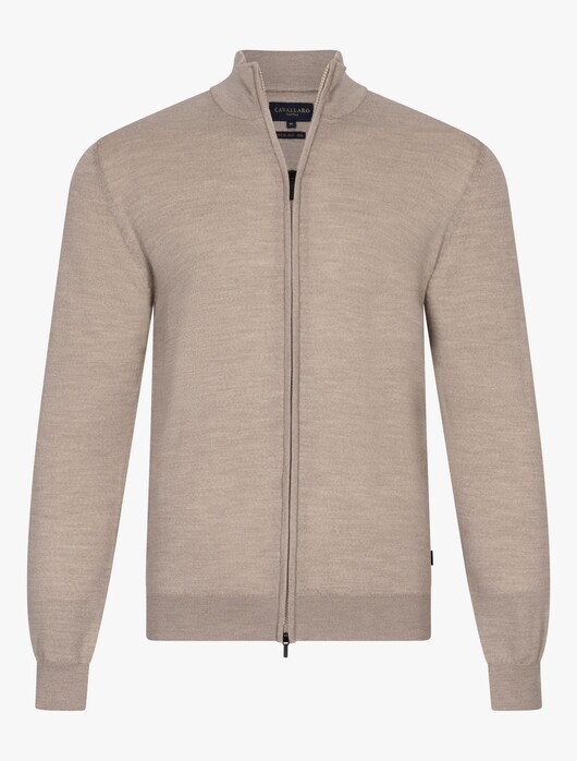 Cavallaro Napoli Saronno Full Zip Mélange Merino Vest Licht Camel