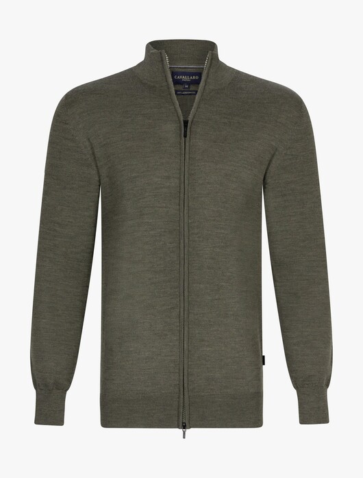 Cavallaro Napoli Saronno Full Zip Mélange Merino Vest Midden Groen