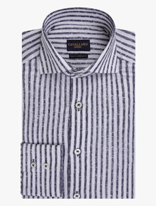 Cavallaro Napoli Tarente Linen Blend Stripe Shirt Dark Blue-White