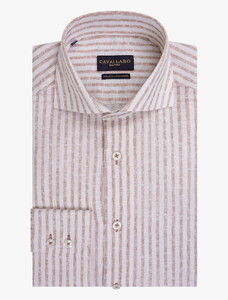 Cavallaro Napoli Tarente Linnen Blend Stripe Overhemd Oud Roze-Wit