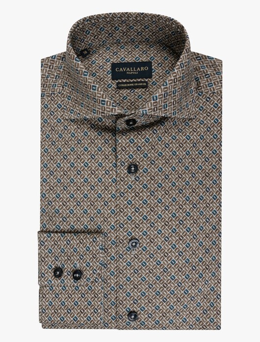 Cavallaro Napoli Tresto Collezione Stampati Dobby Weave Overhemd Brown Coffee