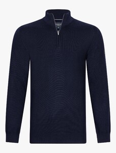 Cavallaro Napoli Uni Color Merino Half Zip Trui Donker Blauw