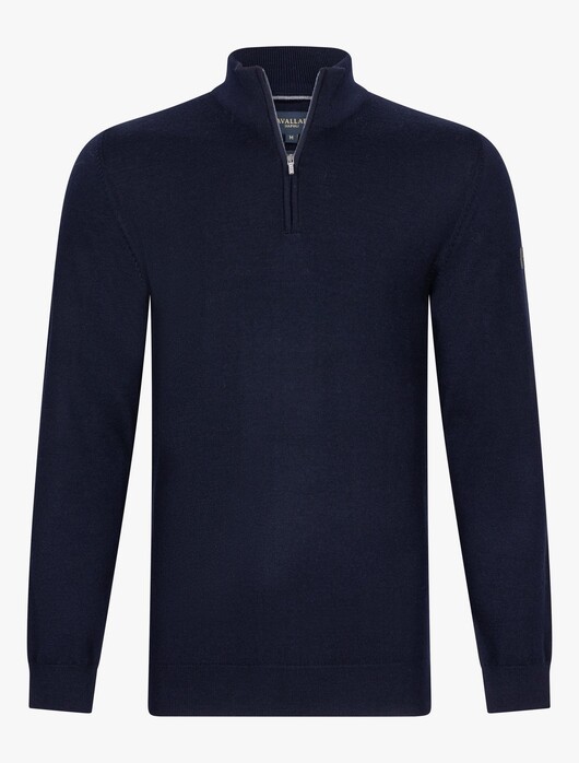 Cavallaro Napoli Uni Color Merino Half Zip Trui Donker Blauw