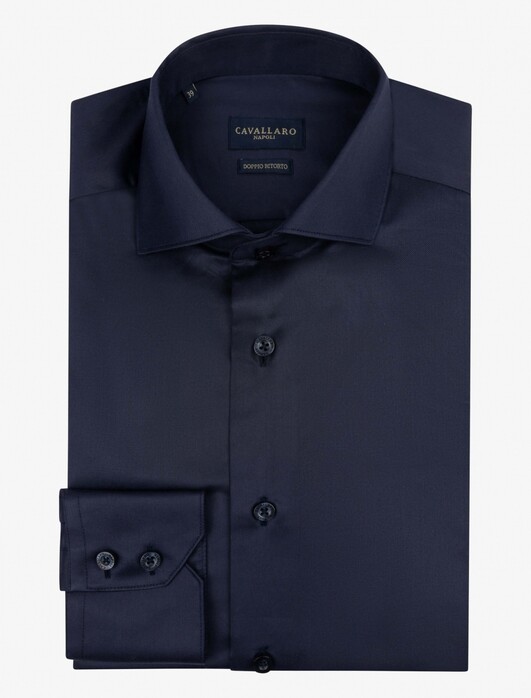 Cavallaro Napoli Uni Widespread Doppio Ritorto Two-Ply Cotton Overhemd Donker Blauw