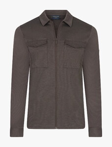 Cavallaro Napoli Zaverio Ton-sur-Ton Zip Closure Overshirt Deep Dark Brown Melange