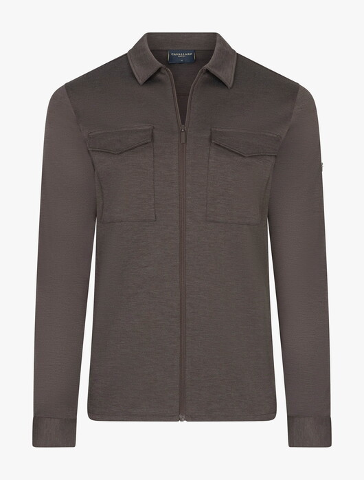 Cavallaro Napoli Zaverio Ton-sur-Ton Zip Closure Overshirt Donker Bruin Melange