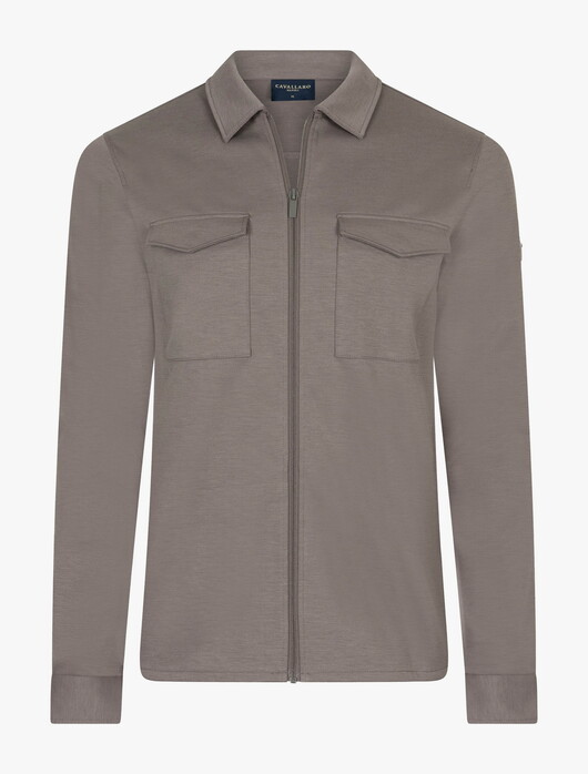 Cavallaro Napoli Zaverio Ton-sur-Ton Zip Closure Overshirt Taupe Melange