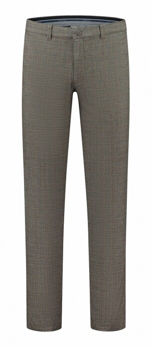 Com4 Cotton Blend Check Modern Chino Broek Bruin