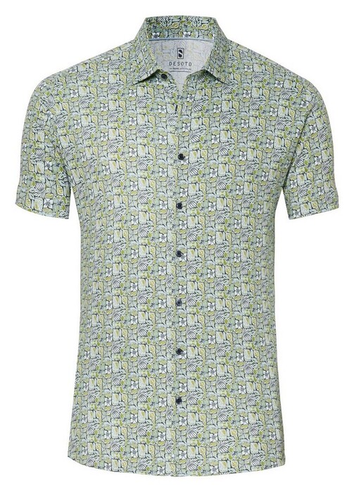 Desoto Abstract Floral Leaves Pattern Overhemd Lime Green-Blue