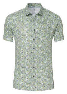 Desoto Abstract Floral Leaves Pattern Shirt Lime Green-Blue