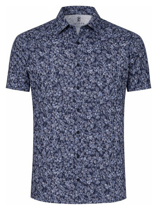 Desoto Abstract Floral Pattern Overhemd Donker Blauw