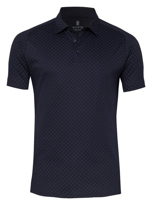 Desoto Abstract Mini Allover Cubes Pattern Poloshirt Dark Evening Blue