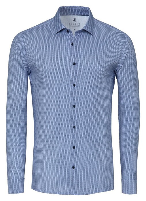 Desoto Abstract Mini Metric Casual Kent Collar Overhemd Blauw-Wit
